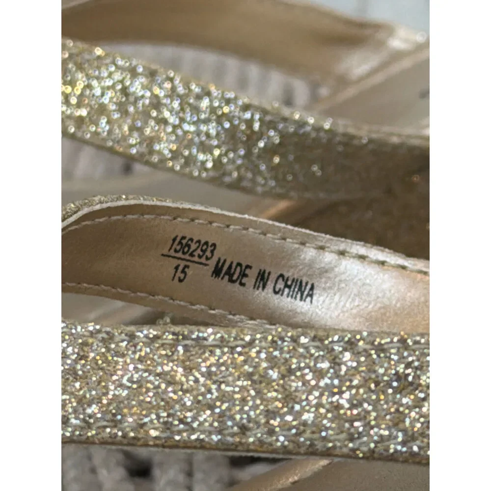 Montego Bay Club Glitter Wedge Sandals Gold Thong Size 5